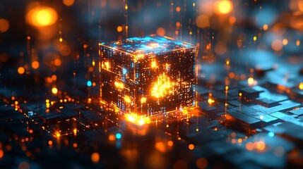 Poster - Glowing Cube Digital Technology Abstract Background
