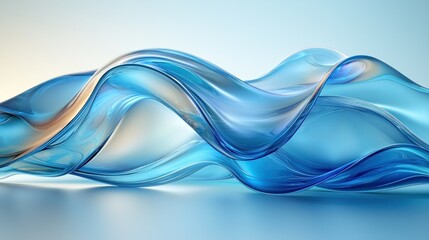 Poster - Abstract Blue Liquid Wave Forms:  A Serene Digital Art Piece