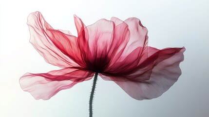 Aufkleber - Delicate petals of a red flower float gently, their translucent layers illuminated by soft sunlight. A serene moment capturing nature's fragile beauty in a peaceful garden setting