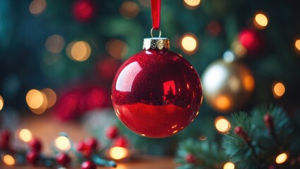 Poster - Christmas Background Featuring a Ball and Gorgeous Bokeh