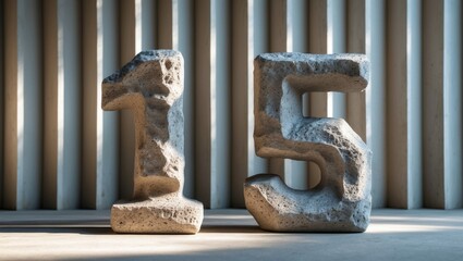 Poster - Cement number. Gray stone wall. Concrete texture background. Address and direction inscription.
