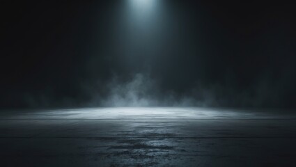 Poster - Cement floor in a dimly lit room featuring a spotlight. Dark background.