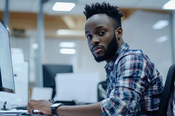 Male team of program engineers working at office