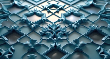 Poster - Satin finish frosted glass door or wall backdrop featuring a geometric pattern and reflected backlight on the surface.