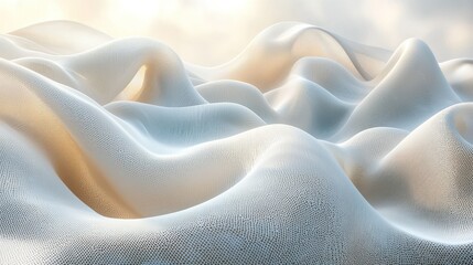 Poster - Abstract White Fabric Landscape: A Digital Rendering of Flowing, Textured Material