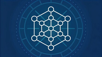 Aufkleber - Geometric design with interconnected nodes on a blue background, representing networks or systems.