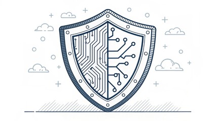 Aufkleber - Digital shield design featuring circuit patterns, symbolizing cybersecurity and technology protection.