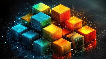 Poster - Glowing Cubes: Abstract Digital Art