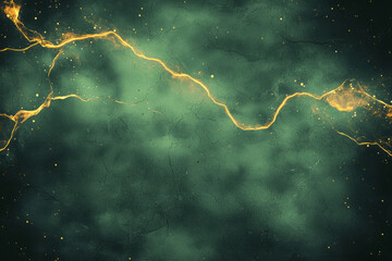 Poster - A high-contrast digital light effect with asymmetric green and gold energy trails on a textured,