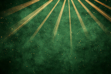 Poster - A stylized background with radiant green flare and fine golden streaks fanned out unevenly, glowing
