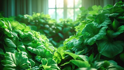 Poster - Indoor plants and flowers in pots near the window. Seedlings on the windowsill.
