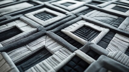 Poster - Textile carpet. Soft black and white rug. Abstract background texture featuring a diamond geometric pattern. Easily introduces depth and organic texture to your designs.