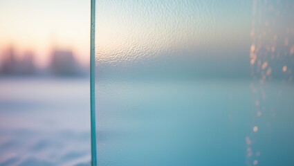 Poster - Ice patterns on a windowpane, selective focus. Frosty backdrop created by ice crystals. High-quality photography.
