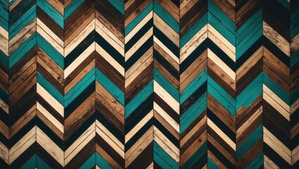 Aufkleber - Grunge parquet flooring featuring a chevron design. Weathered wooden texture backdrop. Seamless retro wood wall. Old, rough wooden surface.