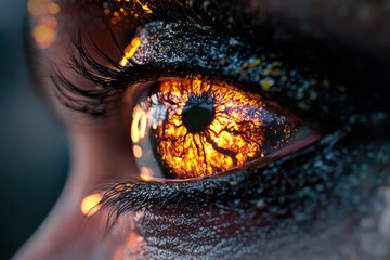 Poster - A creative digital rendering of an eye with volcanic tones and luminous orange patterns resembling