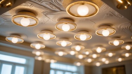 Poster - Halogen bulbs ceiling lights providing illumination with a soft warm color tone in a room