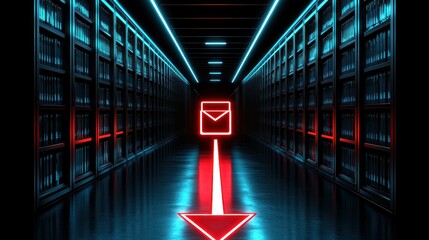 Poster - Cyberpunk Email Server: Data Storage and Neon Lights
