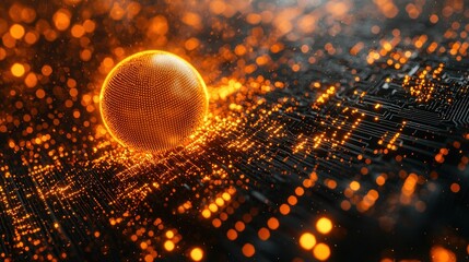 Poster - Glowing Sphere on Circuit Board: Digital Art