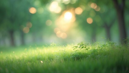 Poster - Blurred nature bokeh in a green park near the beach with tropical coconut trees.