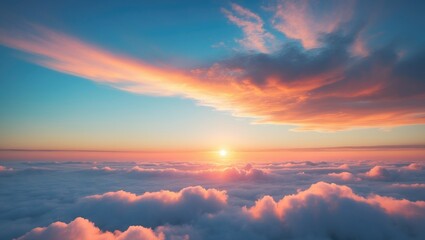 Poster - Stunning, luxurious soft gradient clouds and sunlight in the blue sky ideal for a background, captured in the evening, large size, high definition landscape image.