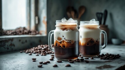 Poster - Iced Coffee with Vanilla Cardamom Almond Milk against a backdrop.