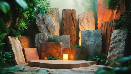 Poster - Mood board of natural interior design materials featuring elements of stone and wood.