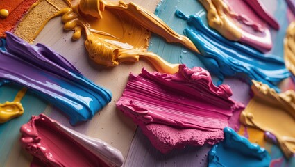 Poster - Multicolored oil paint wallpaper showcasing a textured design of paint smears made with various tools.