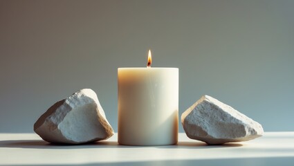 Poster - Candle holder accompanied by stones in the background