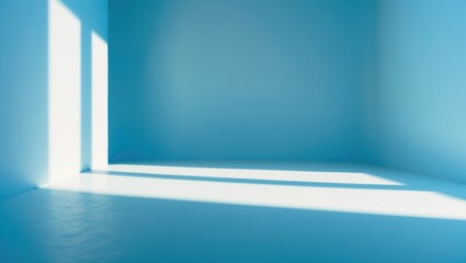 Poster - Minimalistic abstract light blue backdrop for product showcasing. Shadows and illumination on plaster surface.