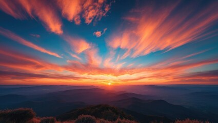 Aufkleber - Panorama of horizon featuring mountains and a dramatic sky with cloud background.