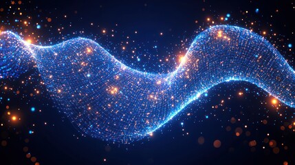 Poster - Abstract Blue Wave of Light and Sparkles