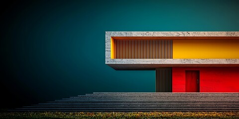 Modern architectural structure with vibrant colors against a dark background showcasing design