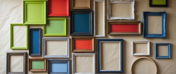 Poster - Multiple colored mat boards displayed on a wall.