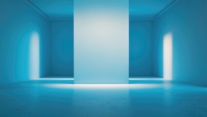 Poster - Minimal abstract simple light blue backdrop for product display. Shadow and light on plaster wall.