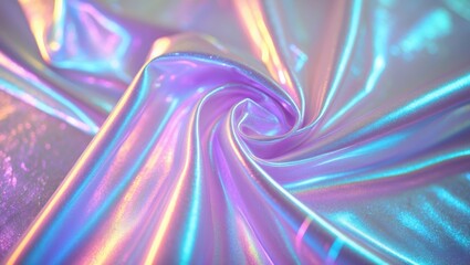 Poster - Close-up of a dreamy pastel holographic metallic foil backdrop in soft-focus, showcasing ethereal blue, purple, pink, and mint shades for a surreal, futuristic atmosphere.