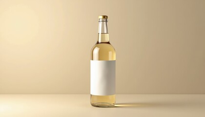 Aufkleber - Elegant white wine bottle with blank label on neutral background  