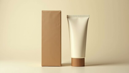 Poster - Minimalist cosmetic packaging with cream tube and box  