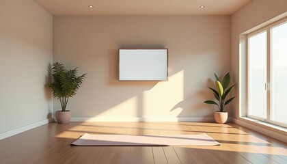 Poster - Modern yoga studio interior with natural light and plants  