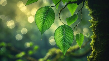 Poster - Nature of green leaves in garden. Natural green leaf plants used as a background cover page for environment ecology or greenery wallpaper.