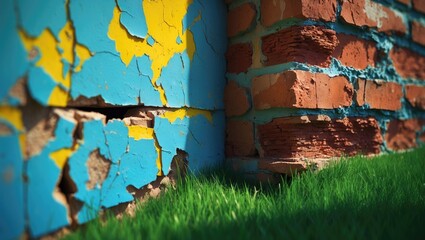 Poster - Old brick wall with peeling plaster. Background or backdrop. Empty for design.
