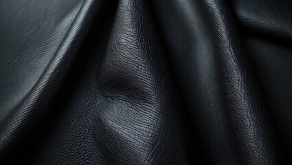 Poster - Natural, authentic black leather texture up close, macro. Glossy surface structure with embossed pattern. Background, wallpaper, backdrop.