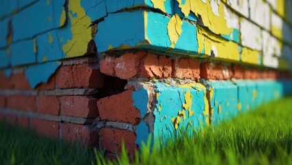 Poster - Old brick wall with deteriorating plaster. Background or backdrop. Blank for design.