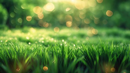 Poster - Nature green grass with bokeh backdrop.