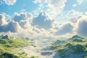 Wall Mural - fantasy landscape with clouds in the sky 3d illustration landscape with clouds .