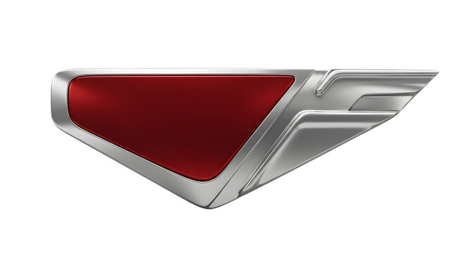 Metallic Wing Shape with Red Inset Against White Background