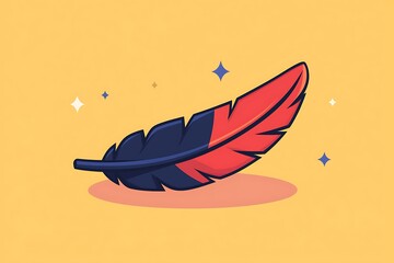 Poster - A colored feather with contrasting hues is depicted on background
