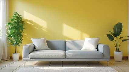 Aufkleber - Sofa with plant adjacent to wall in room.