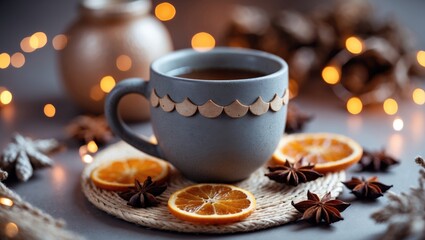 Poster - cozy winter arrangement featuring a cup and sweater against a light backdrop