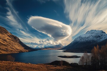 Poster - Timelapse of stunning cloud formations over a serene lake and mountains at sunset, Timelapse With Beautiful Clouds Moving