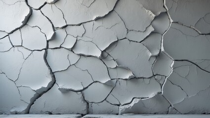 Poster - Damaged concrete wall with cracks at the exterior cement corner impacted by seismic activity and ground collapse.